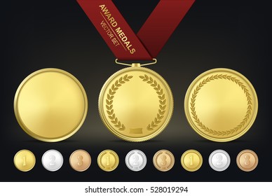 Vector gold, silver and bronze award medals set.