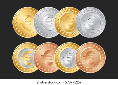 vector gold, silver and bronze euro coins. EPS