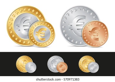 vector gold, silver and bronze euro coins. EPS