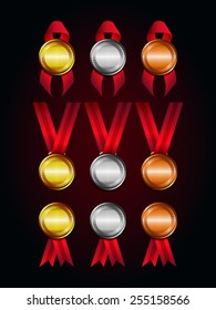 Vector  Gold Silver Bronze Medal With Ribbon