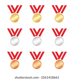 Vector Gold Silver Bronze Medal Icon Set. Winner Icon Set. Medal Icons