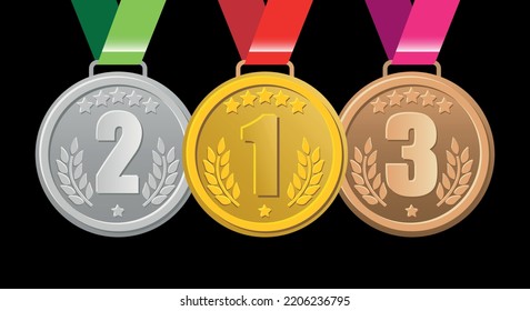 Vector of gold, silver and bronze medals, 1st 2nd and 3rd place. events and sports competition