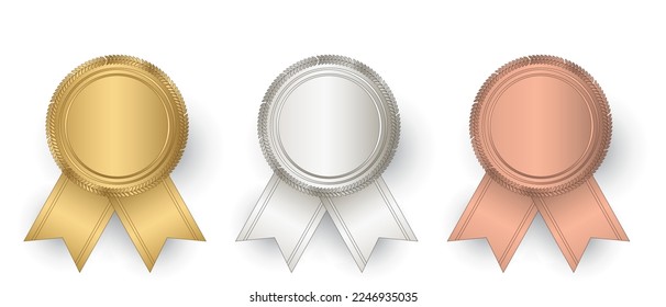 Vector Gold, silver, and bronze seal with ribbons. Luxury seal. Blank Gold, silver, and bronze seal. Vector illustration