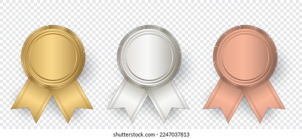 Sello de oro vectorial, plata y bronce con cintas. Sello de lujo. Oro en blanco, plata y sello de bronce. Ilustración del vector