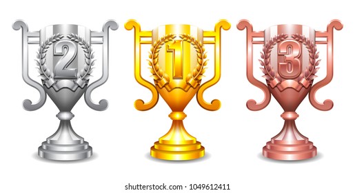 Vector gold, silver and bronze winners cup