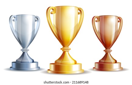 Vector gold, silver and bronze winners cup. Vector illustration