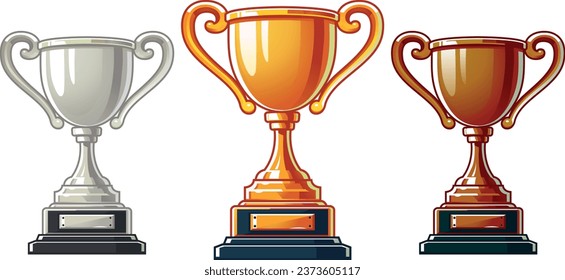 Vector gold, silver and bronze winners cup. trophy set for winners