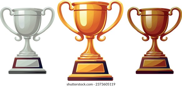 Vector gold, silver and bronze winners cup. trophy set for winners