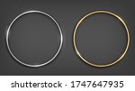 Vector gold and silver ring frame. Round banner. Isolated on a black transparent background. Vector illustration