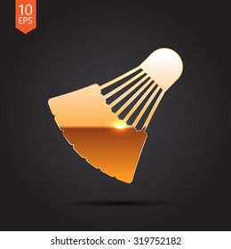 Vector gold simple badminton icon on dark background 