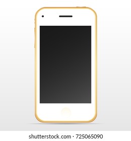 Vector gold smart phonegs mobile template with empty screen. Realistic mobile illustration.