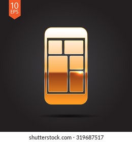 Vector gold smartphone icon on dark background 