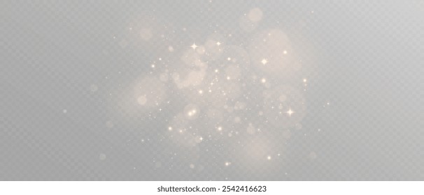 Vetor brilho de ouro, poeira, Bokeh, efeito de fundo de partículas de brilho. Efeito de luz brilhante com brilho no fundo transparente.