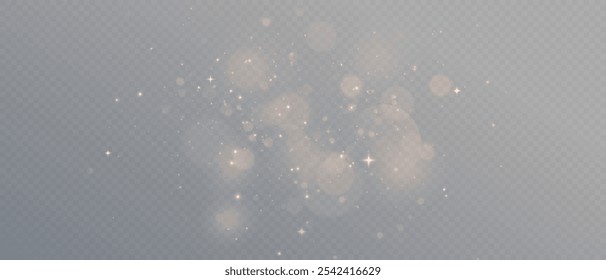 Vetor brilho de ouro, poeira, Bokeh, efeito de fundo de partículas de brilho. Efeito de luz brilhante com brilho no fundo transparente.