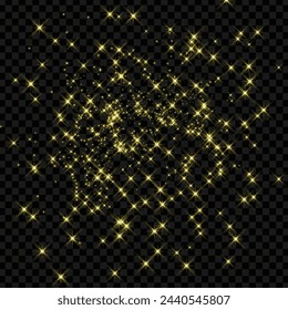 Vector gold sparkles glitter stardust or twinkle stars on transparent.