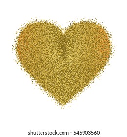Vector gold sparkles heart on white background. Abstract luxury glow golden background. Design concept for Valentines day greeting card, holiday gift card, banner, flyer