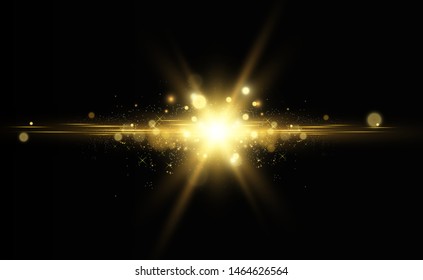 Vector Gold Sparkles, magic, bright light effect on a transparent background. Gold dust.