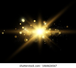 Vector Gold Sparkles, magic, bright light effect on a transparent background. Gold dust.