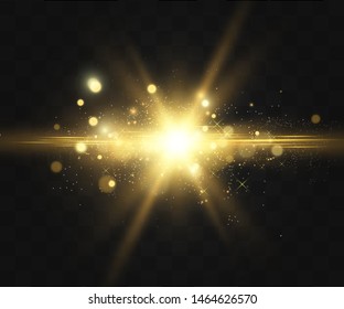 Vector Gold Sparkles, magic, bright light effect on a transparent background. Gold dust.