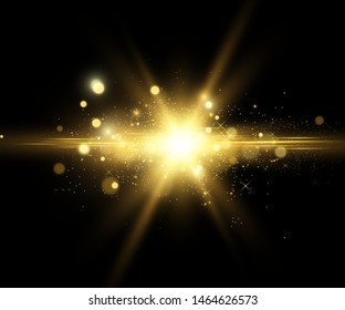 Vector Gold Sparkles, magic, bright light effect on a transparent background. Gold dust.