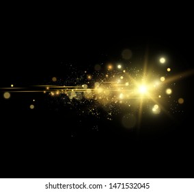 Vector Gold Sparkles, magic, bright light effect on a transparent background. Gold dust.