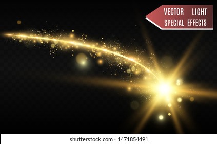 Vector Gold Sparkles, magic, bright light effect on a transparent background. Gold dust.