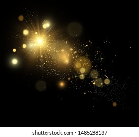Vector Gold Sparkles, magic, bright light effect on a transparent background. Gold dust.