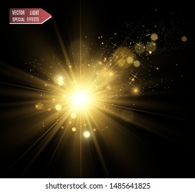 Vector Gold Sparkles, magic, bright light effect on a transparent background. Gold dust.
