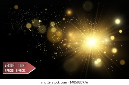 Vector Gold Sparkles, magic, bright light effect on a transparent background. Gold dust.