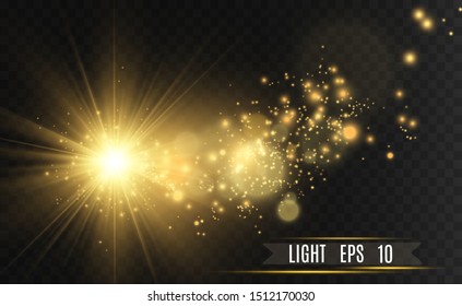 Vector Gold Sparkles, magic, bright light effect on a transparent background. Gold dust.