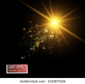 Vector Gold Sparkles, magic, bright light effect on a transparent background. Gold dust.