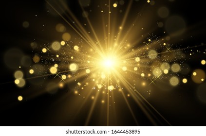 Vector Gold Sparkles, magic, bright light effect on a transparent background. Gold dust.