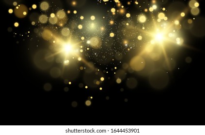 Vector Gold Sparkles, magic, bright light effect on a transparent background. Gold dust.