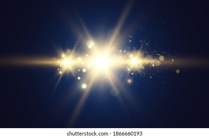 Vector Gold Sparkles, magic, bright light effect on a transparent background. Gold dust.	