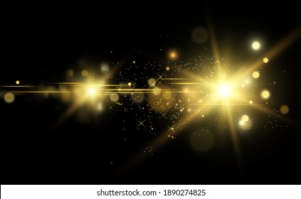 Vektorgoldfalten, magischer, heller Lichteffekt auf transparentem Hintergrund. Goldstaub.
