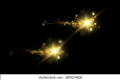 Parques de oro vectorial, magia, efecto luminoso sobre un fondo transparente. Polvo de oro.