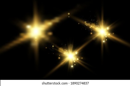 Vector Gold Sparkles, magic, bright light effect on a transparent background. Gold dust.