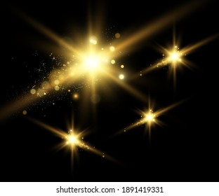 Vector Gold Sparkles, magic, bright light effect on a transparent background. Gold dust.