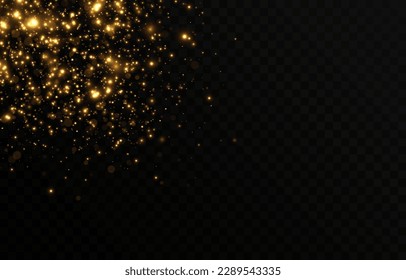 El oro vectorial brilla sobre un fondo transparente aislado. Atomización de partículas de polvo dorado png. Partículas brillantes png. Polvo de oro. Efecto ligero.