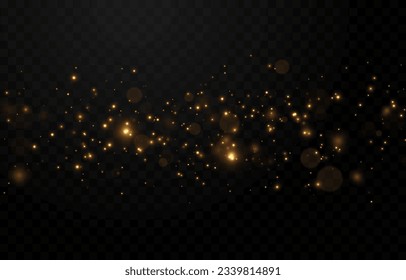 Vector gold sparkles on an isolated transparent background. Atomization of golden dust particles png. Glowing particles png. Gold dust. Light effect.