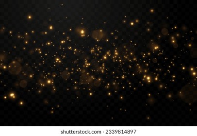 Vektorgold funkelt auf transparentem Hintergrund. Atomisierung von goldenen Staubpartikeln png. Glühende Partikel png. Goldstaub. Lichteffekt.
