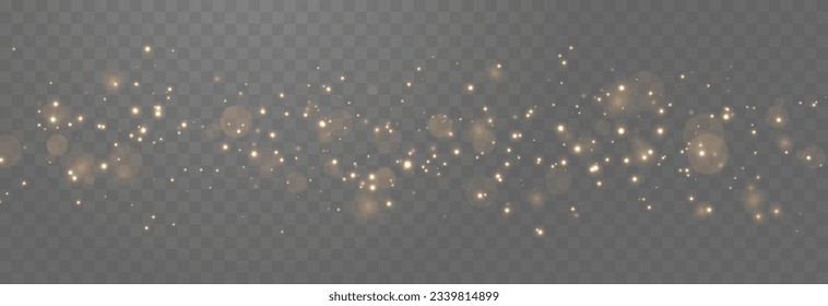 Vector gold sparkles on an isolated transparent background. Atomization of golden dust particles png. Glowing particles png. Gold dust. Light effect.