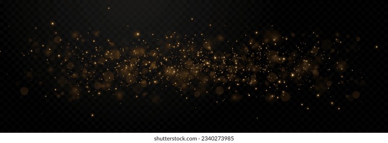 Vector gold sparkles on an isolated transparent background. Atomization of golden dust particles png. Glowing particles png. Gold dust. Light effect.