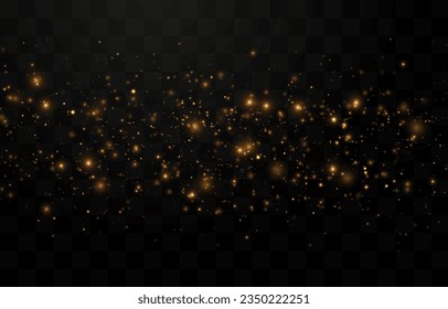 Vector gold sparkles on an isolated transparent background. Atomization of golden dust particles png. Glowing particles png. Gold dust. Light effect.