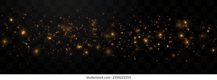 Vector gold sparkles on an isolated transparent background. Atomization of golden dust particles png. Glowing particles png. Gold dust. Light effect.