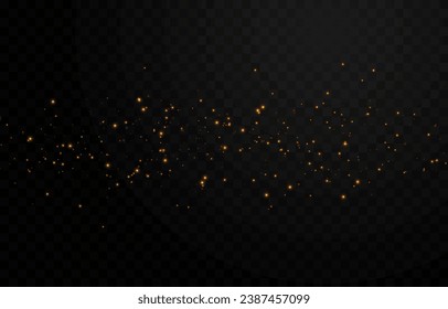 Vector gold sparkles on an isolated transparent background. Atomization of golden dust particles png. Glowing particles png. Gold dust. Light effect.