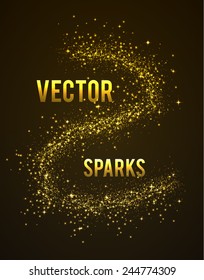vector gold sparks isolated on dark background with place for text