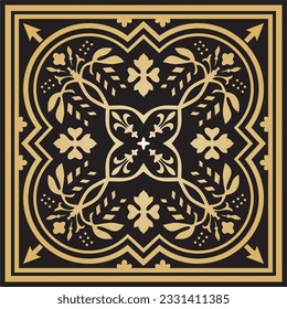 Vector gold square classic european national ornament. Ethnic pattern of the Romanesque peoples. Tiles of ancient greece, roman empire