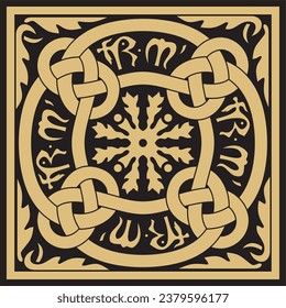 Ornamento nacional europeo clásico de oro vectorial. Patrón étnico de los pueblos románicos. Baldosas de grecia antigua, imperio romano