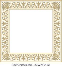 Ornamento vectorial cuadrado de oro clásico de cruz griega. Patrón de la Grecia antigua. Frontera, marco del Imperio Romano.
